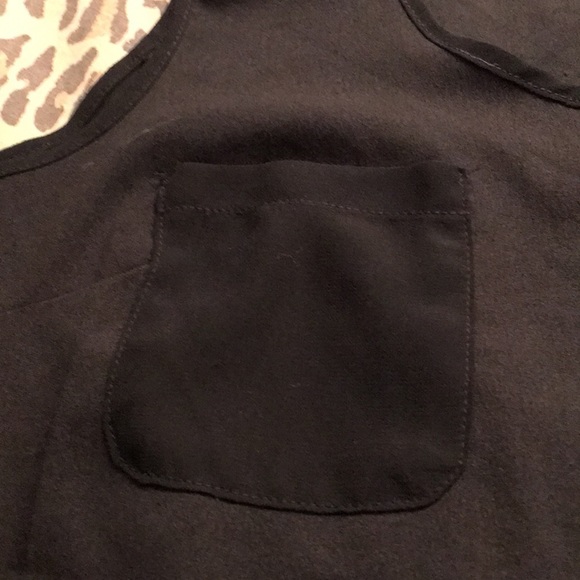 Black  large semi sheer front solid black sleeveless button down top - Picture 6 of 13